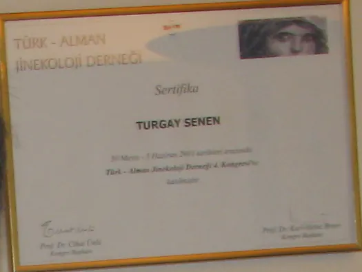 Türk-Alman Jinekoloji Derneği 4. Kongresi katılım sertifikası, Turgay Şenen adına
